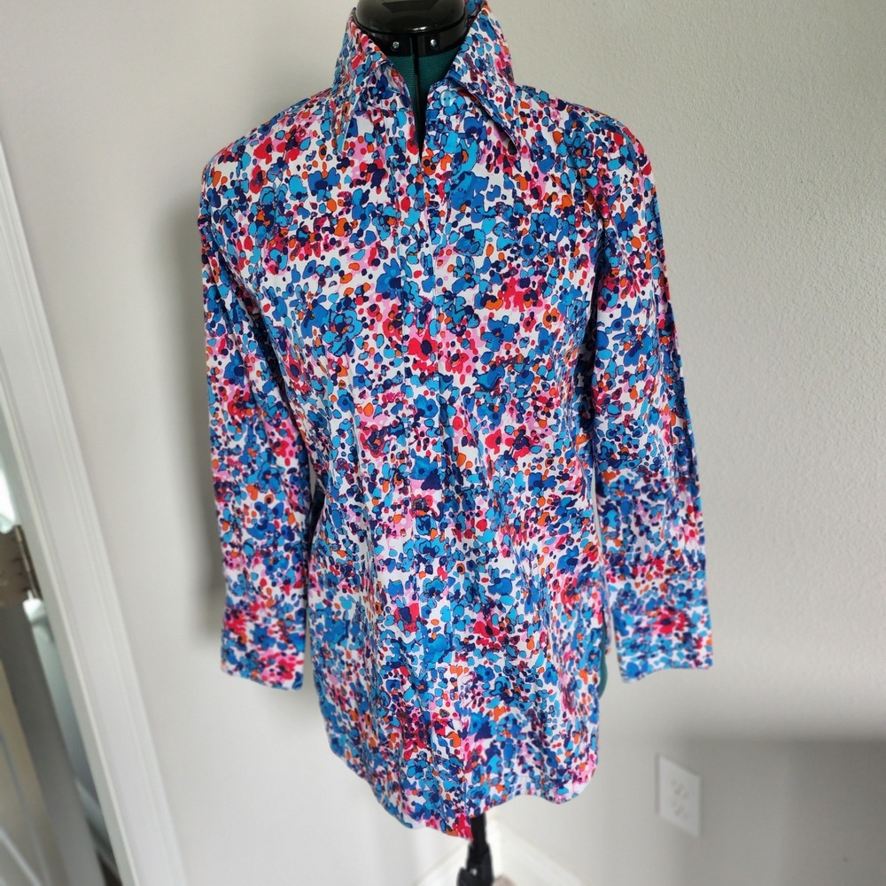Patchington Womens Button Up Shirt Abstract Floral Size Small Stretchy Cotton